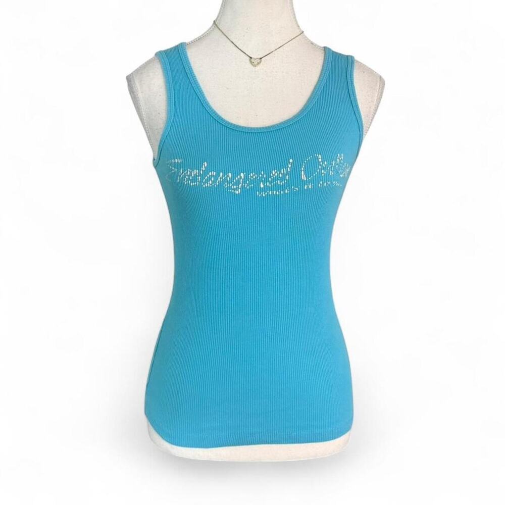 Blue Tropical Summer Early 2000s Y2K fitted cotton Graphic tank size small
